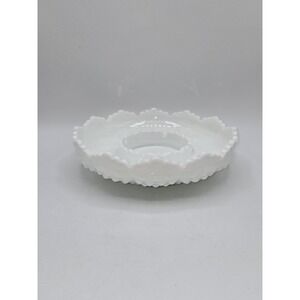 Vintage Fenton Milk Glass Hobnail Ashtray 8" Round Scalloped Edge‎